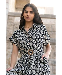 Yumi Women's Midi Shirt Dress With Matching Belt