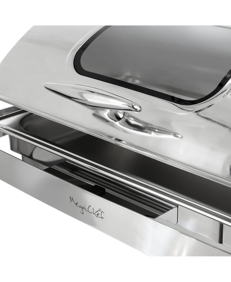 MegaChef 9.5 Quart Oblong Roll Top Stainless Steel Professional Chafing Dish/Food Warmer/Buffet Server with Window