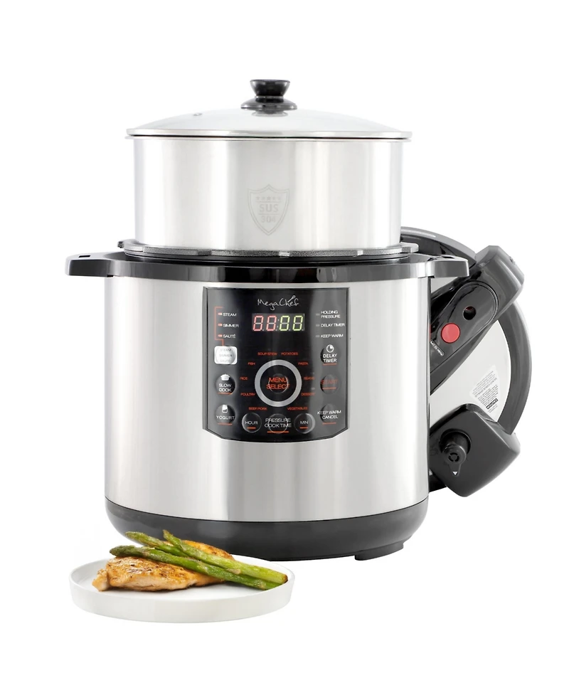 Megachef 12 Quart Steel Digital Pressure Cooker with Stainless Steel Pot