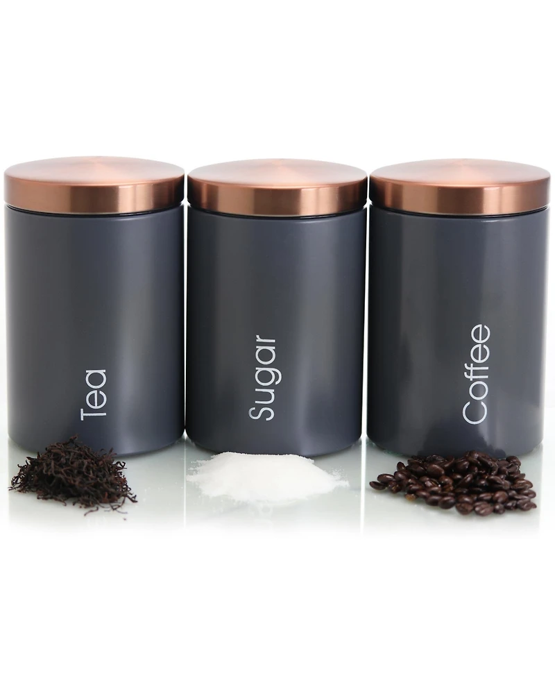 MegaChef Essential Kitchen Storage 3 Piece Sugar, Coffee and Tea Canister Set in Matte Gray