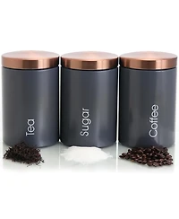 MegaChef Essential Kitchen Storage 3 Piece Sugar, Coffee and Tea Canister Set in Matte Gray