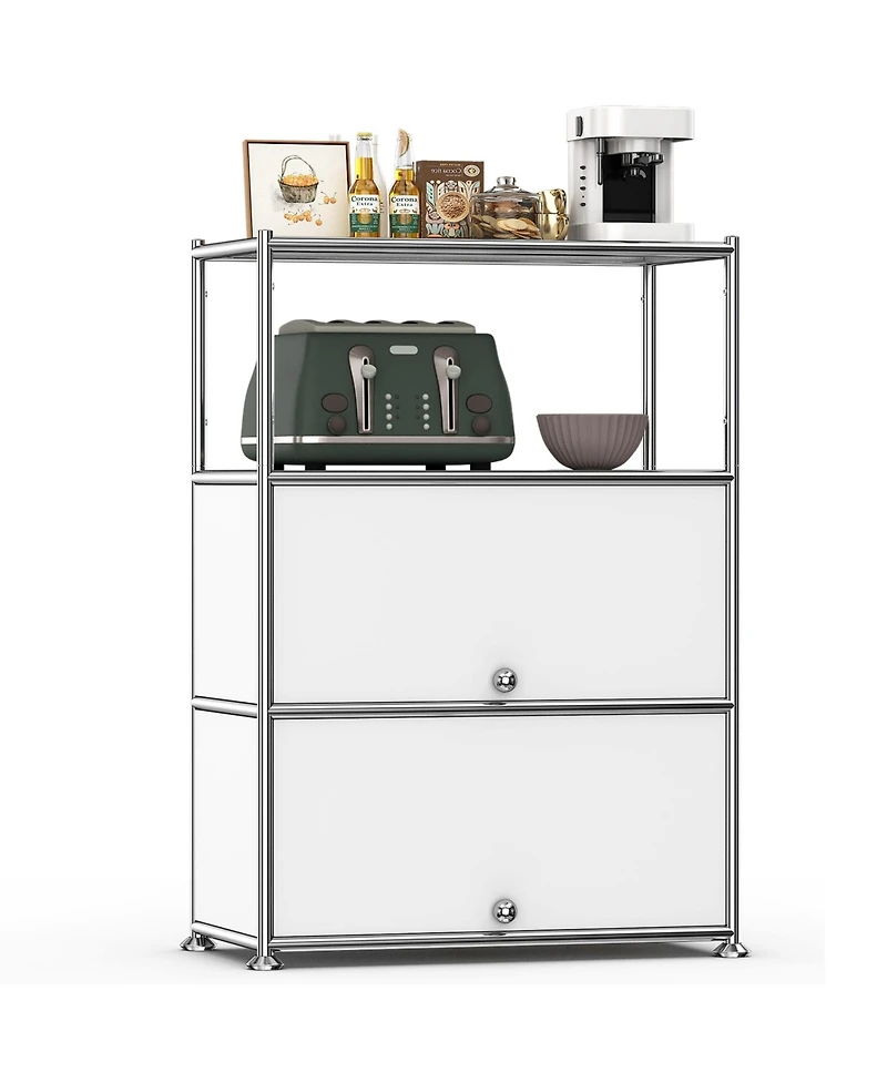 Mega Casa 3-Tier Storage Cabinet Metal Shelving Unit – Multi-Functional Kitchen Organizer, White