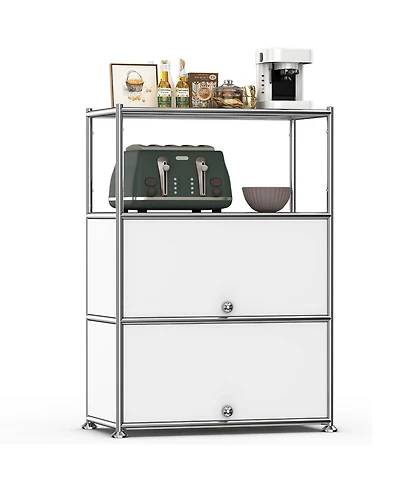 Mega Casa 3-Tier Storage Cabinet Metal Shelving Unit – Multi-Functional Kitchen Organizer, White