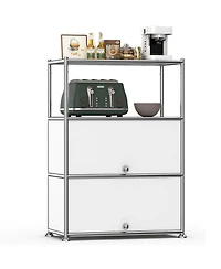 Mega Casa 3-Tier Storage Cabinet Metal Shelving Unit – Multi-Functional Kitchen Organizer, White