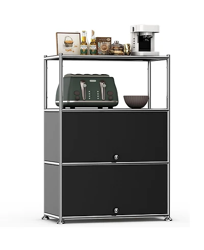 Mega Casa 3-Tier Storage Cabinet Metal Shelving Unit – Multi-Functional Kitchen Organizer, White