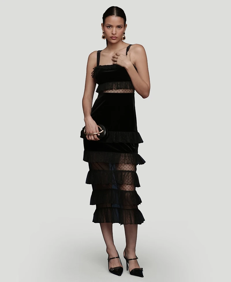 Avec Les Filles Women's Tiered Square Neck Midi Dress