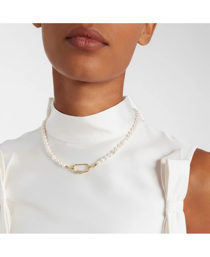 18K Gold Freshwater Pearl with Lock - Taylor Necklace - Medium