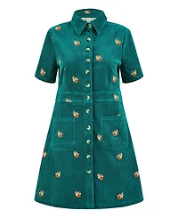 Yumi Women's Fox Embroidered Cord Shirt Dress