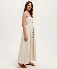 Modenaire Women's Button Front Spaghetti Straps Midi Dress