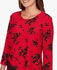 Ruby Rd. Petite Floral Flocked Texture Lace Trim Top