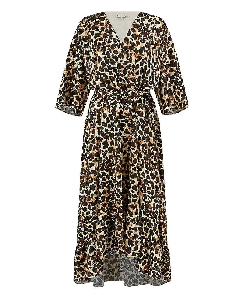 Yumi Women's Leopard Print Kimono Sleeve Wrap Dress