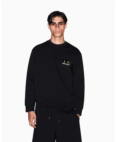 A|X Armani Exchange Men's Gold Logo Center Chest Graphic Crewneck Sweatshirt