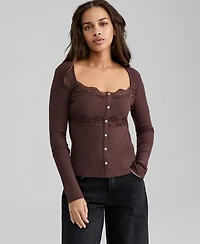 And Now This Women's Lace-Trim Ribbed-Knit Top, Macy's Exclusive