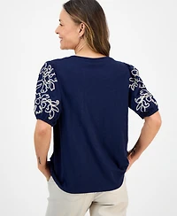 Style & Co Petite Cotton Embroidered Elbow-Sleeve Top, Macy's Exclusive