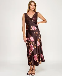 Row A Women's V-Neck Pull-On Midi Dress