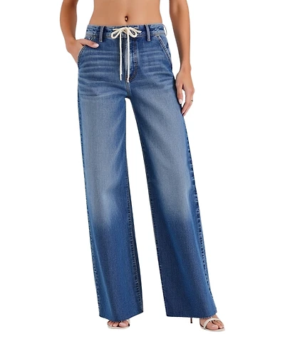 Modenaire Women's High-Waist Light Wash Wide-Leg Cuffed Jeans