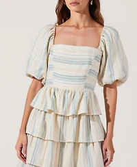 Modenaire Women's Puff-Sleeve Smocked Bodice Tiered Maxi Dress