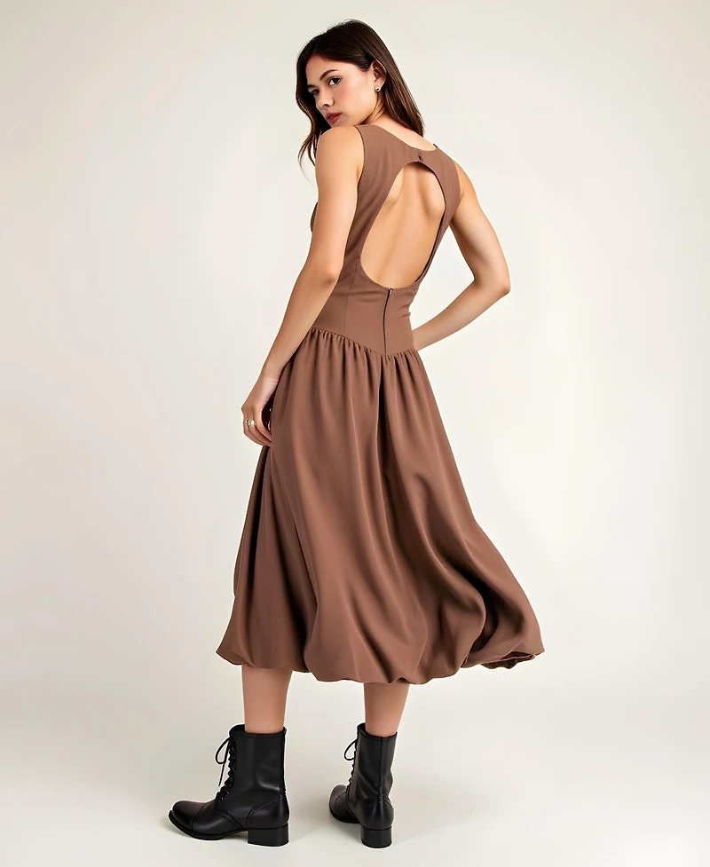 Modenaire Women's Sleeveless Fit-and-Flare Midi Bubble-Hem Dress