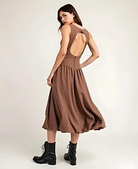 Modenaire Women's Sleeveless Fit-and-Flare Midi Bubble-Hem Dress