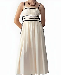 Modenaire Women's Contrast-Trim Spaghetti-Strap Midi Dress