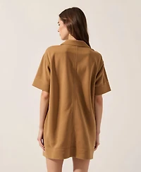 Modenaire Women's Faux Suede Collared Mini Shirt Dress