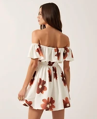 Modenaire Women's Floral Off-Shoulder Ruffled Bodice Mini Dress