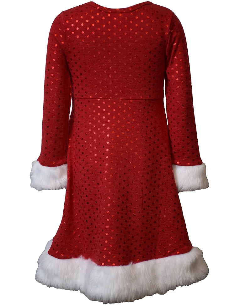 Bonnie Jean Girls 2T-6X Long Sleeve Foiled Dot Santa Dress