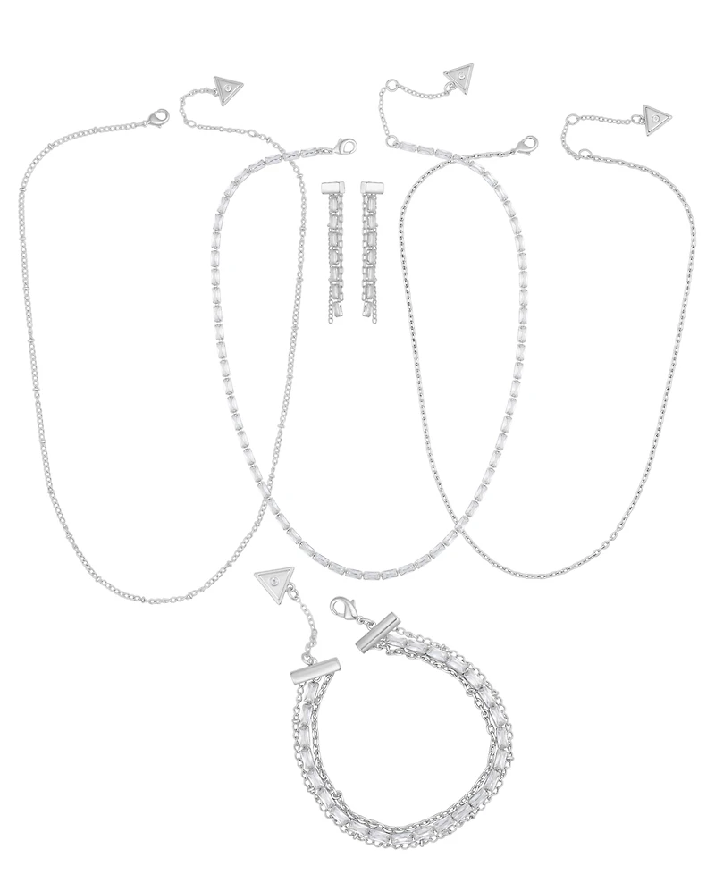 Guess 3-Pc. Cubic Zirconia Gold-Tone Multi-Chain Necklace, Drop Earrings, and Bracelet Set