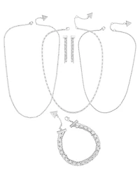 Guess 3-Pc. Cubic Zirconia Gold-Tone Multi-Chain Necklace, Drop Earrings, and Bracelet Set