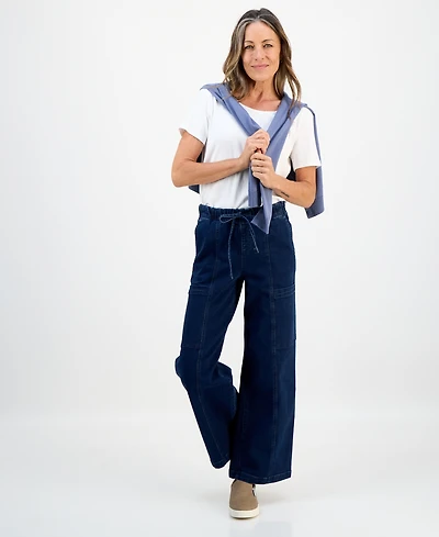 Style & Co Petite Wide-Leg Utility Jeans, Macy's Exclusive