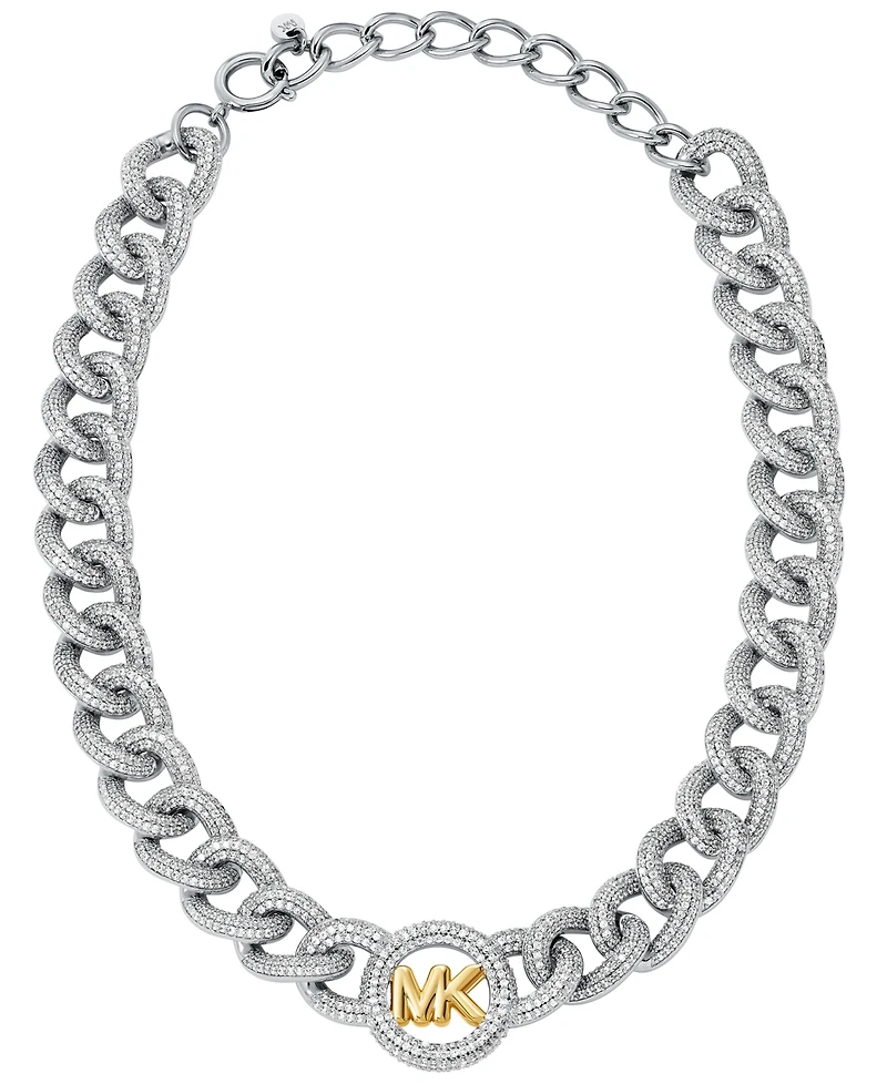 Michael Kors Two Tone Pave Logo Chain Necklace