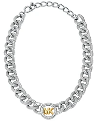 Michael Kors Two Tone Pave Logo Chain Necklace