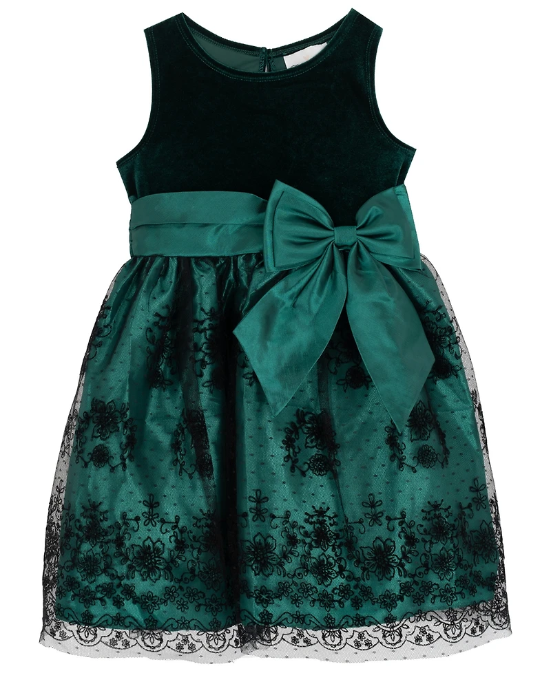 Rare Editions Girls 2T-6X Bow Applique Border Mesh Dress