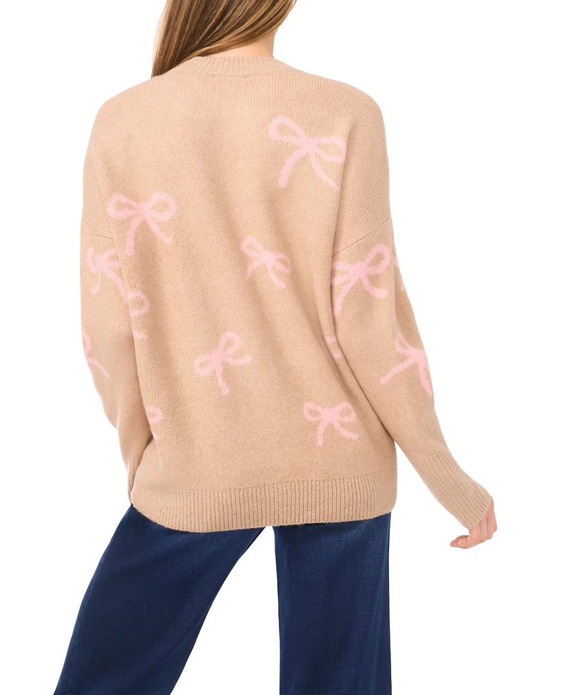 CeCe Women's Ribbon Print Pull On Sweater