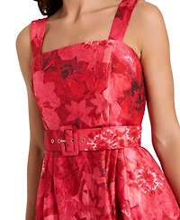 Tahari Asl Women's Square Neck Printed Jacquard Fit and Flare Dress