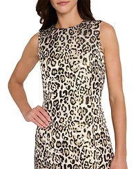 Tahari Asl Women's Metallic Leopard Print Crew Neck Sheath Dress