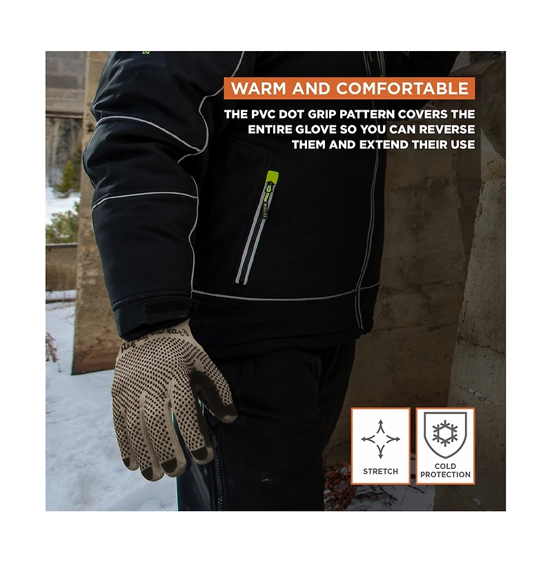 RefrigiWear Men's Midweight Dot Grip Gloves - Insulated Knit Work with Pvc Grip, Sold by the Dozen