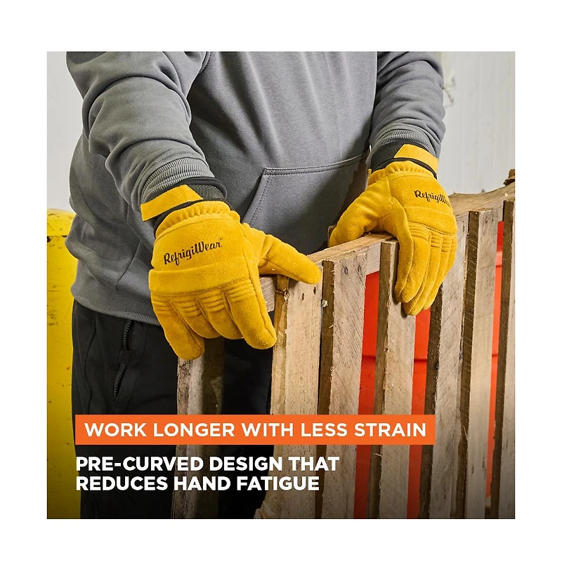 RefrigiWear Men's Stretch Knuckle Insulated Leather Gloves - Extreme Cold Protection, Flexible & Durable Work