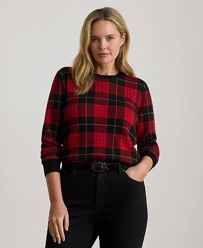 Lauren Ralph Plus Plaid Crew Neck Sweater