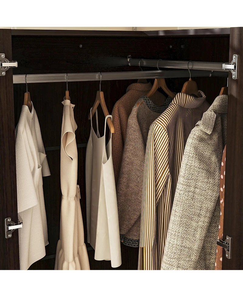 Bedroom Corner Armoire, Wardrobe with 2-Drawers and 2-Hold Bar