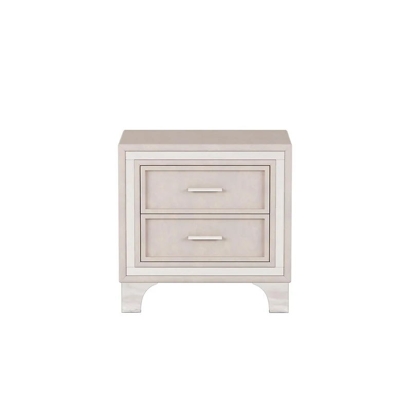 Cesicia Velvet Nightstand with Silver Glitter Strips Vintage Bedside Table 2 Drawers & Metal Legs