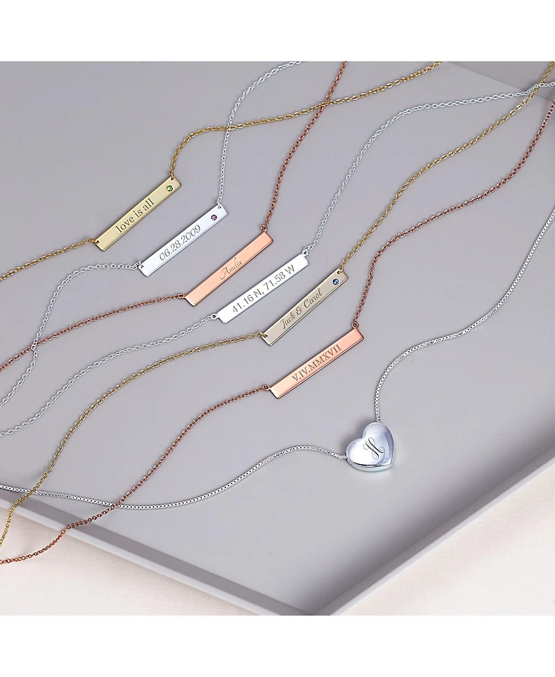 Bling Jewelry Horizontal Sideway Inspirational Flat Bar Name Plated Pendant Necklace .925 Sterling Silver Crystal Accent