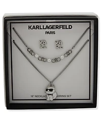 Karl Lagerfeld Paris 2-Pc. Imitation Pearl Silver-Tone Logo Necklace and Earrings Set