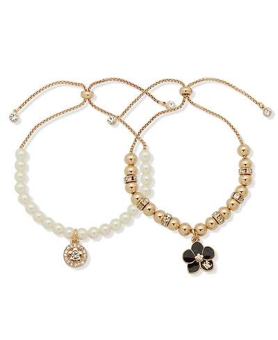 Karl Lagerfeld Paris 2-Pc. Imitation Pearl Gold-Tone Orchid Slider Bracelet Set