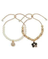Karl Lagerfeld Paris 2-Pc. Imitation Pearl Gold-Tone Orchid Slider Bracelet Set