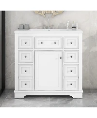 Casainc 36" Bathroom Vanity with Sink Combo, One Cabinet and Six Drawers, Solid Wood and Mdf Board