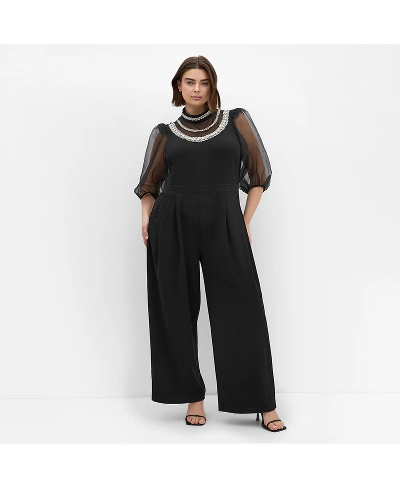City Chic Women's Phoenix Sheer Sleeve Jumpsuit