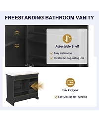 Casainc 36" Bathroom Vanity with Ceramic Sink, 4 Drawers and 1 Soft-Close Door, Freestanding