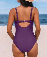 Cupshe Women's V Neck Cutout Ruched Mesh One Piece Swimsuit
