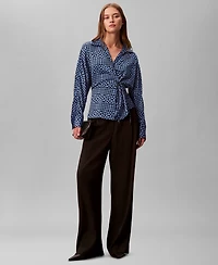 Calvin Klein Women's Printed Long Sleeve Wrap Top